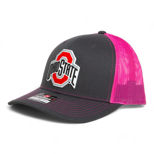 Ohio State Buckeyes 3D Snapback Trucker Hat- Charcoal/ Hot Pink