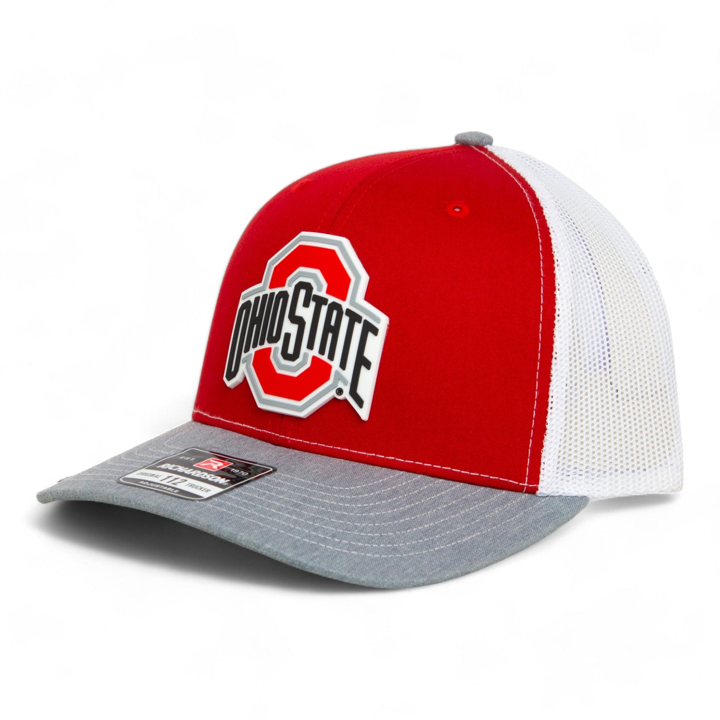 Ohio State Buckeyes 3D Snapback Trucker Hat- Red/ White/ Heather Grey