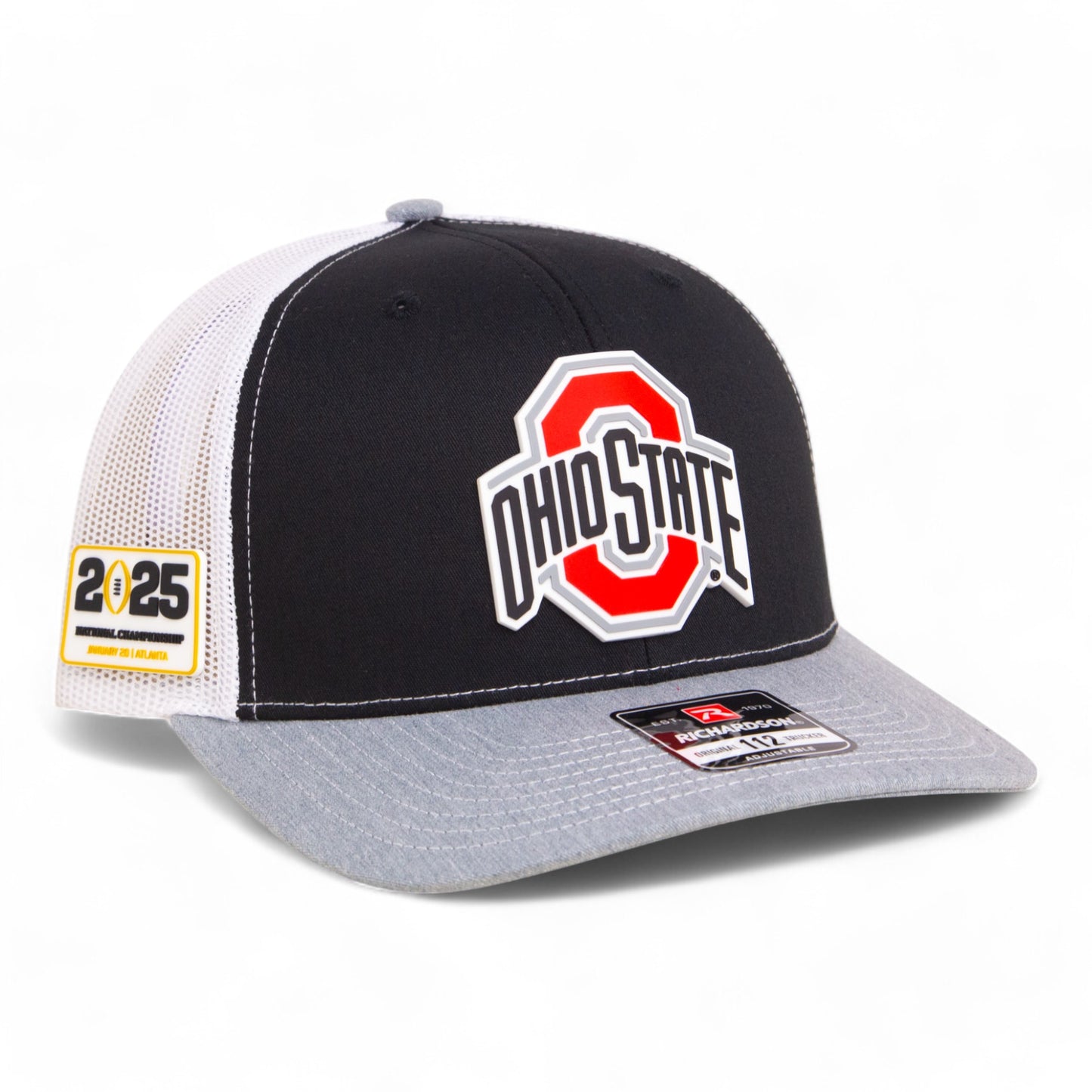 Ohio State Buckeyes 2025 CFP National Championship 3D Snapback Trucker Hat- Black/ White/ Heather Grey