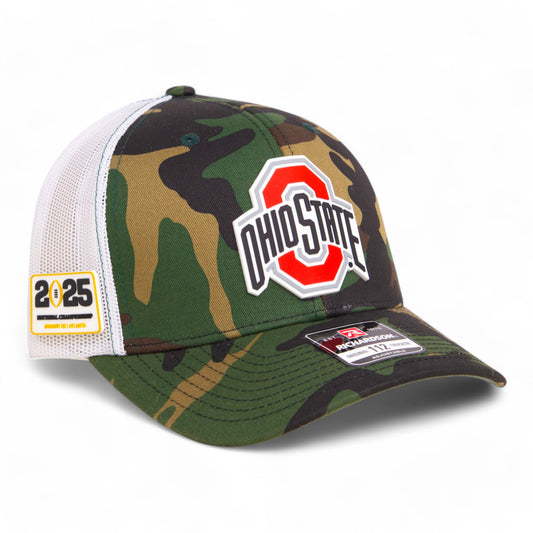 Ohio State Buckeyes 2025 CFP National Championship 3D Snapback Trucker Hat- Army Camo/ White