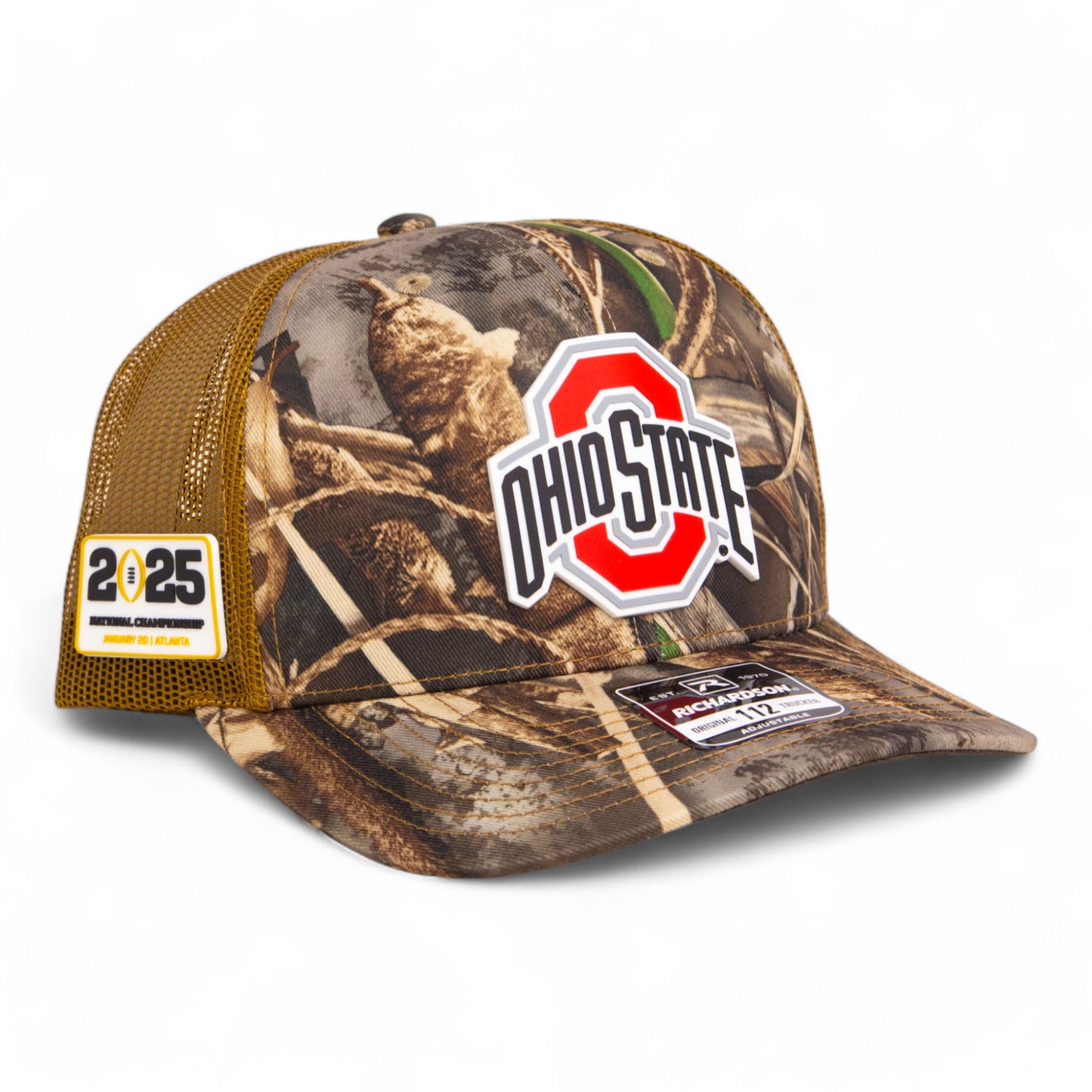 Ohio State Buckeyes 2025 CFP National Championship 3D Snapback Trucker Hat- Realtree Max 7/ Buck