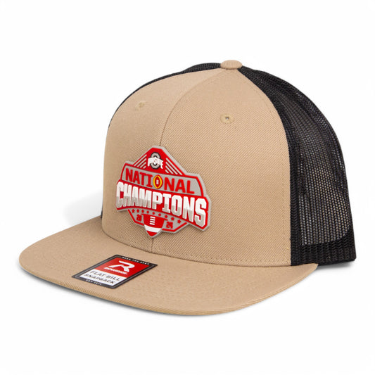 Ohio State Buckeyes 2024 CFP National Champions 3D Wool Blend Flat Bill Hat- Tan/ Black