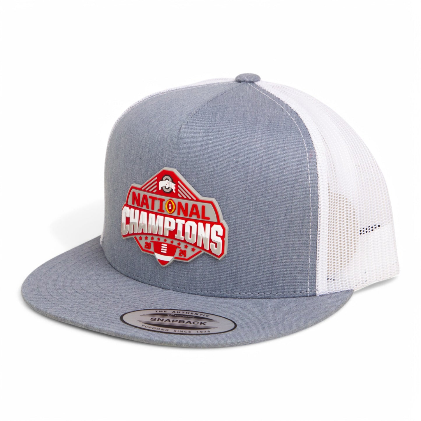 Ohio State Buckeyes 2024 CFP National Champions 3D YP Snapback Flat Bill Trucker Hat- Heather Grey/ White