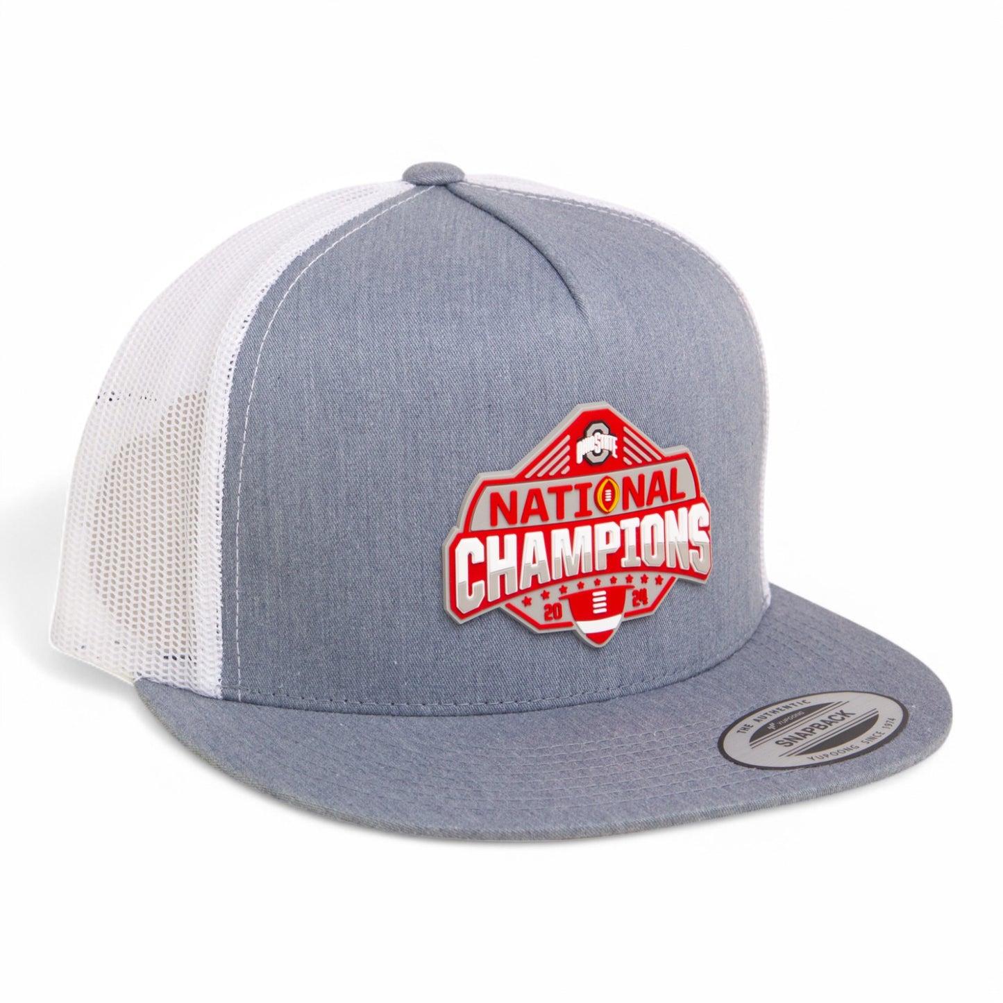 Ohio State Buckeyes 2024 CFP National Champions 3D YP Snapback Flat Bill Trucker Hat- Heather Grey/ White