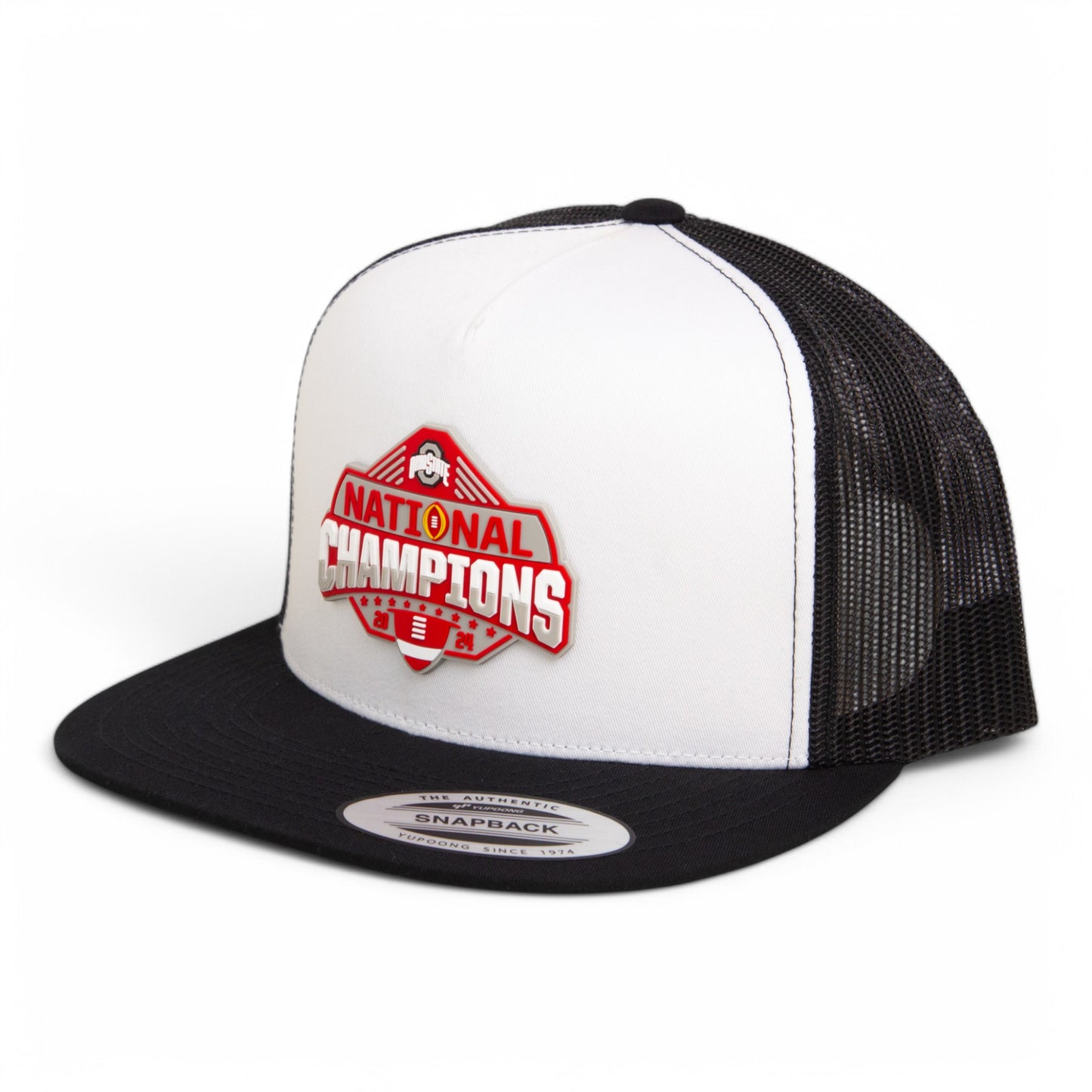 Ohio State Buckeyes 2024 CFP National Champions 3D YP Snapback Flat Bill Trucker Hat- White/ Black