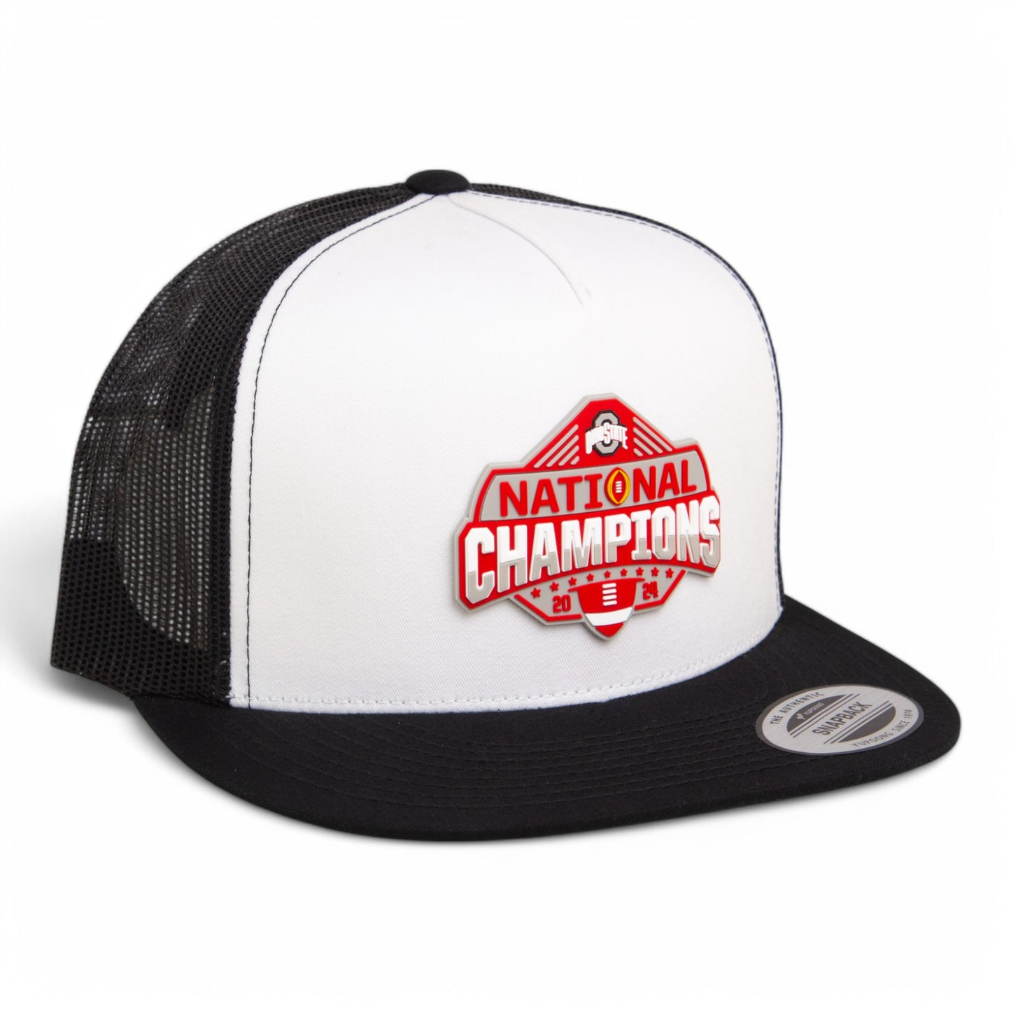 Ohio State Buckeyes 2024 CFP National Champions 3D YP Snapback Flat Bill Trucker Hat- White/ Black