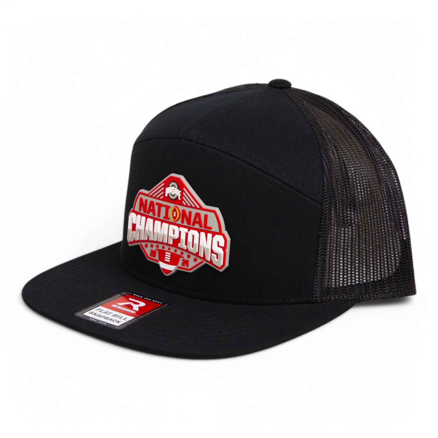 Ohio State Buckeyes 2024 CFP National Champions 3D Snapback Seven-Panel Flat Bill Trucker Hat- Black