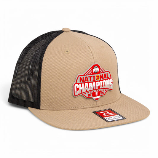 Ohio State Buckeyes 2024 CFP National Champions 3D Wool Blend Flat Bill Hat- Tan/ Black