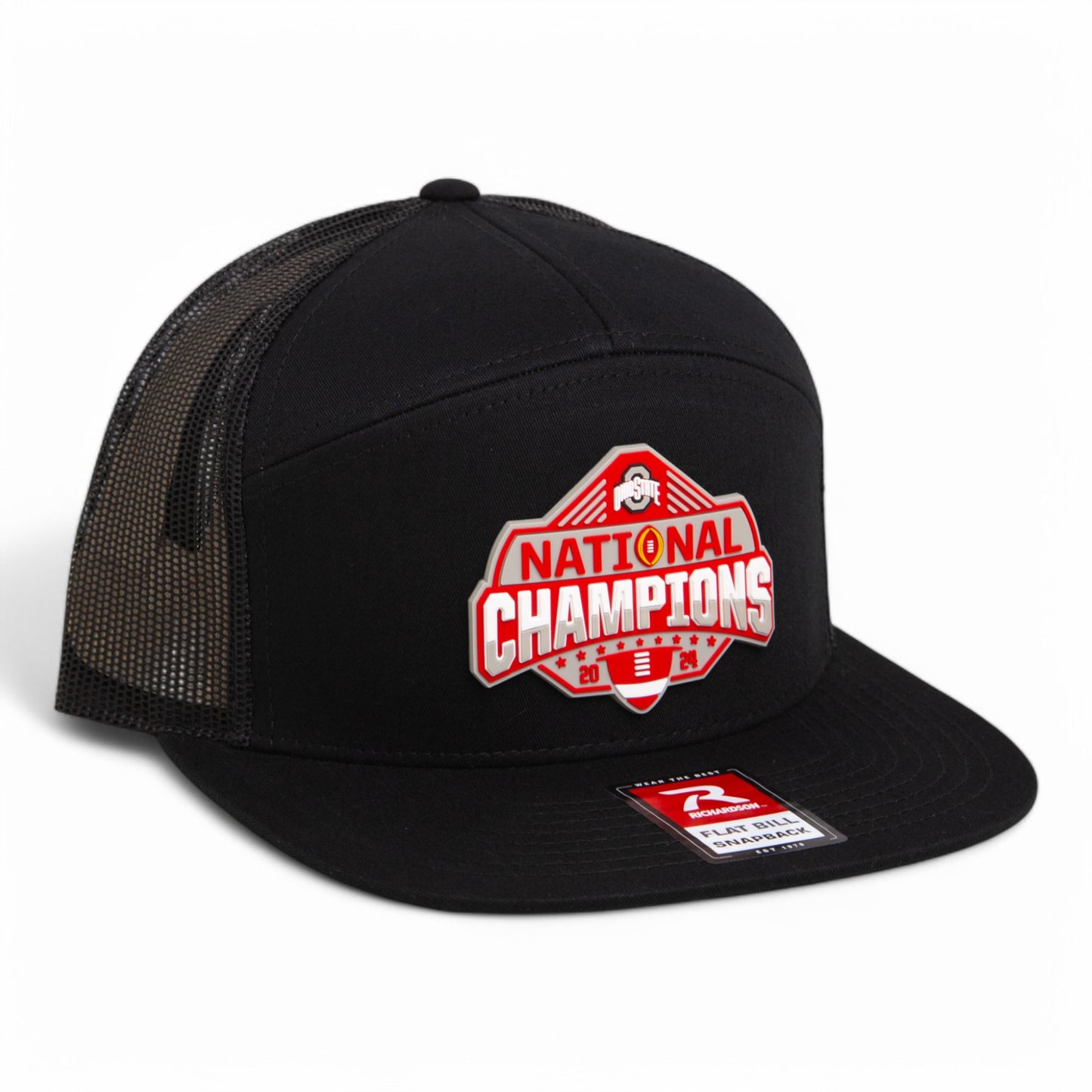 Ohio State Buckeyes 2024 CFP National Champions 3D Snapback Seven-Panel Flat Bill Trucker Hat- Black