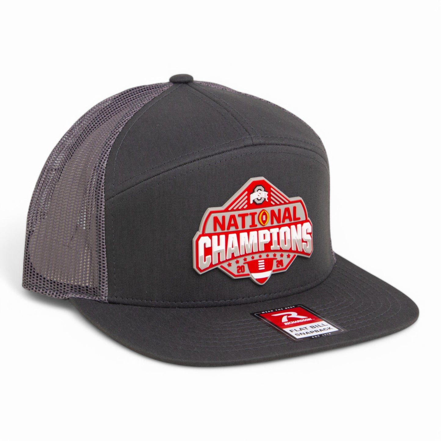 Ohio State Buckeyes 2024 CFP National Champions 3D Snapback Seven-Panel Flat Bill Trucker Hat- Charcoal