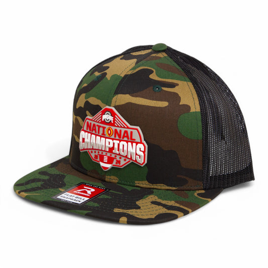 Ohio State Buckeyes 2024 CFP National Champions 3D Wool Blend Flat Bill Hat- Army Camo/ Black