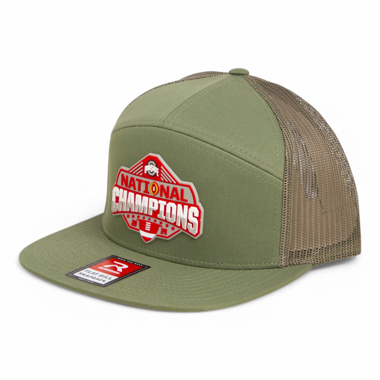 Ohio State Buckeyes 2024 CFP National Champions 3D Snapback Seven-Panel Flat Bill Trucker Hat- Loden Green