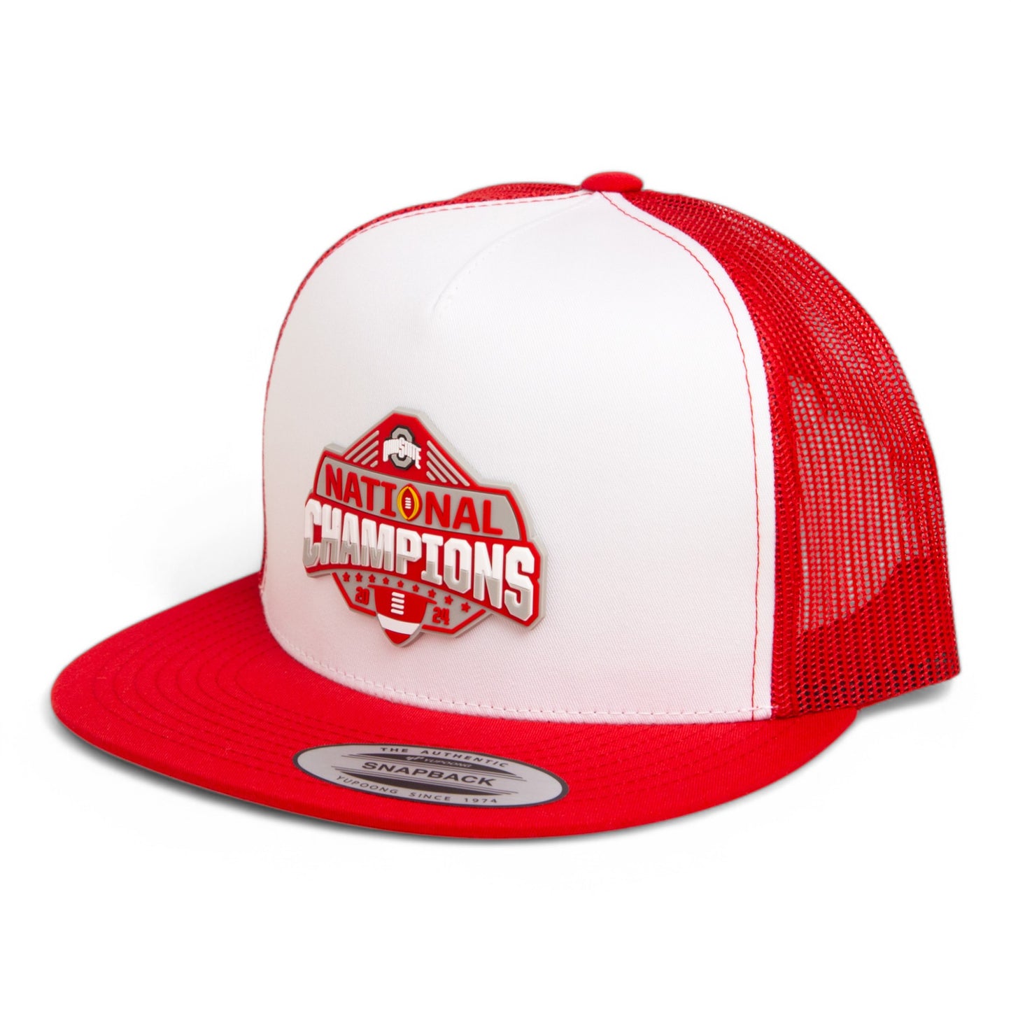 Ohio State Buckeyes 2024 CFP National Champions 3D YP Snapback Flat Bill Trucker Hat- White/ Red