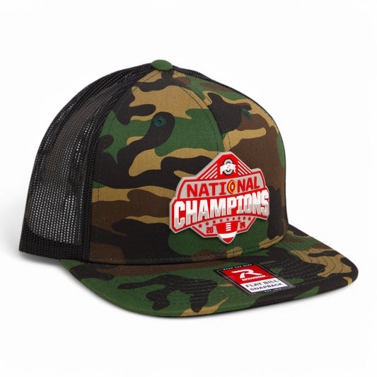 Ohio State Buckeyes 2024 CFP National Champions 3D Wool Blend Flat Bill Hat- Army Camo/ Black