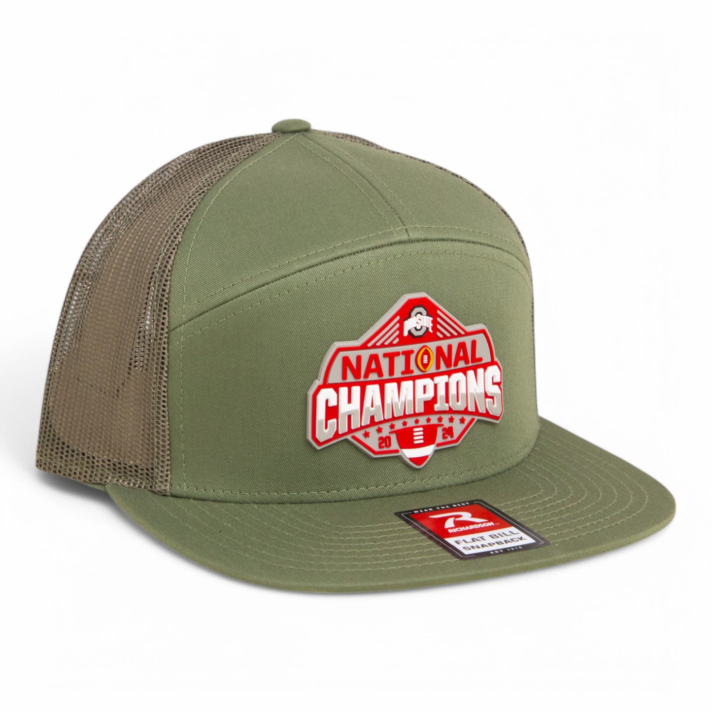 Ohio State Buckeyes 2024 CFP National Champions 3D Snapback Seven-Panel Flat Bill Trucker Hat- Loden Green