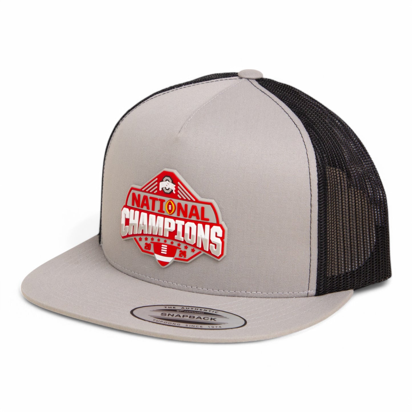 Ohio State Buckeyes 2024 CFP National Champions 3D YP Snapback Flat Bill Trucker Hat- Silver/ Black