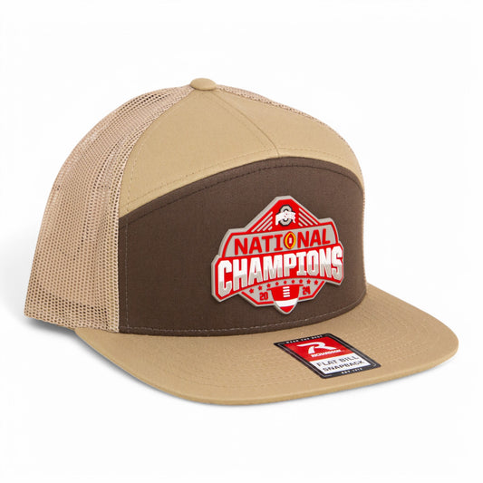 Ohio State Buckeyes 2024 CFP National Champions 3D Snapback Seven-Panel Flat Bill Trucker Hat- Brown/ Tan