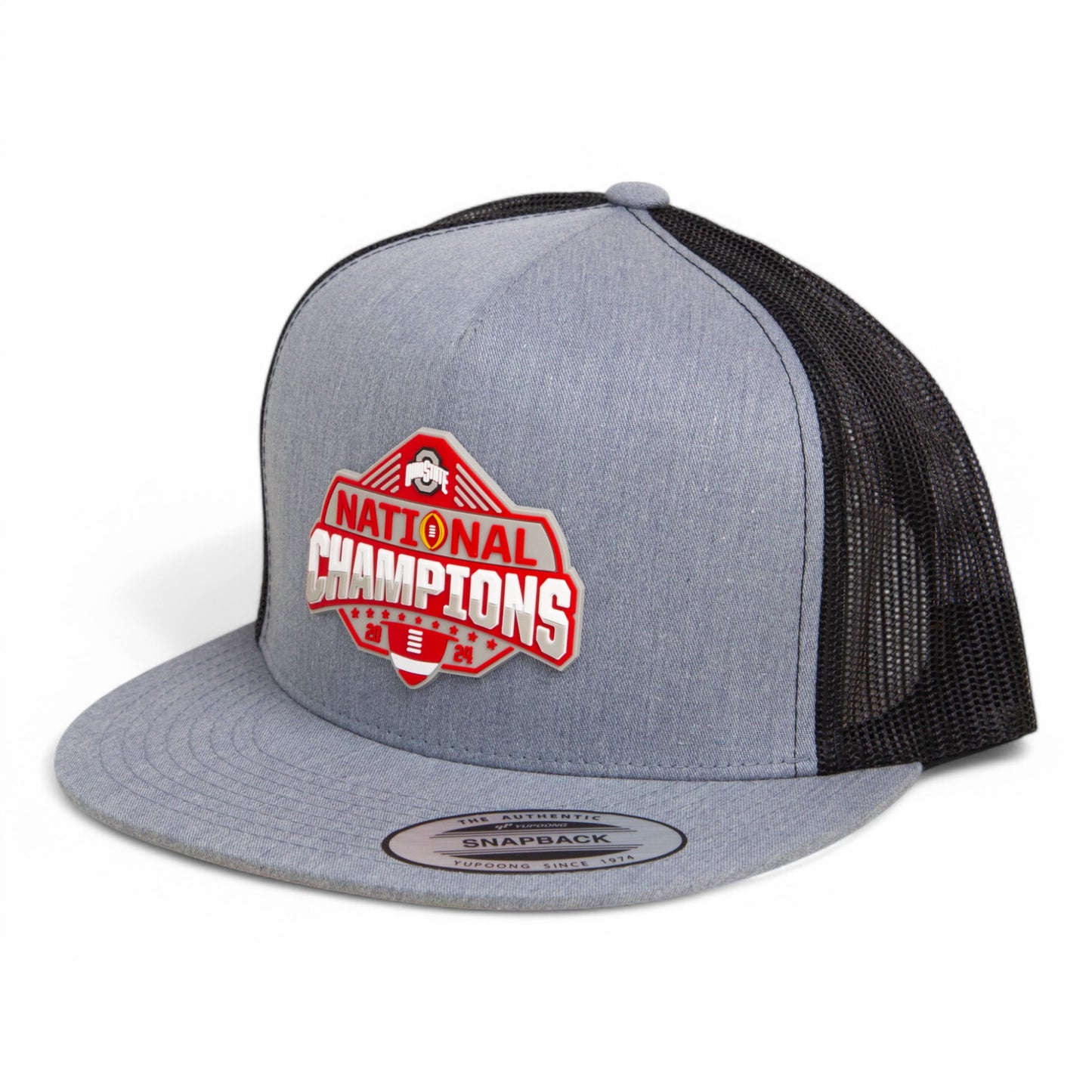 Ohio State Buckeyes 2024 CFP National Champions 3D YP Snapback Flat Bill Trucker Hat- Heather Grey/ Black