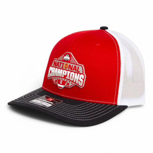 Ohio State Buckeyes 2024 CFP National Champions 3D Snapback Trucker Hat- Red/ White/ Black