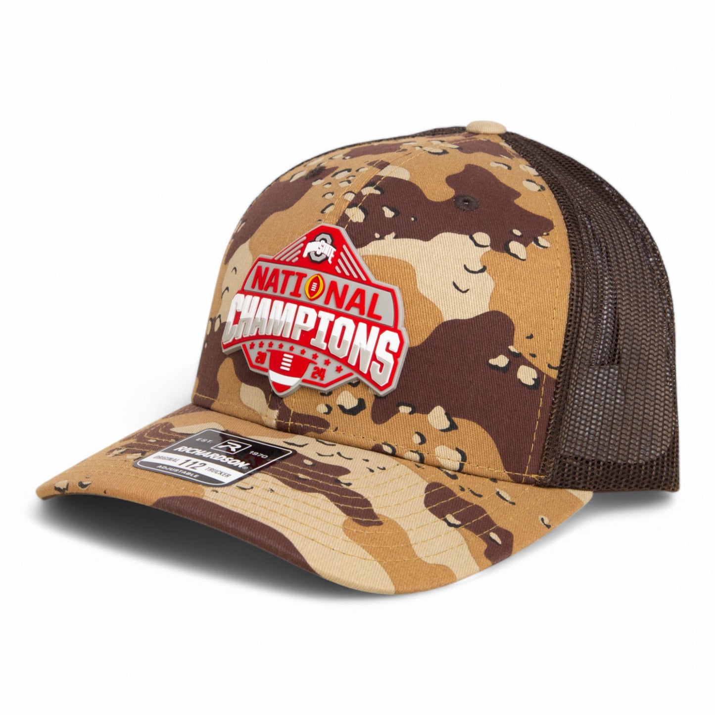 Ohio State Buckeyes 2024 CFP National Champions 3D Snapback Trucker Hat- Desert Camo/ Brown