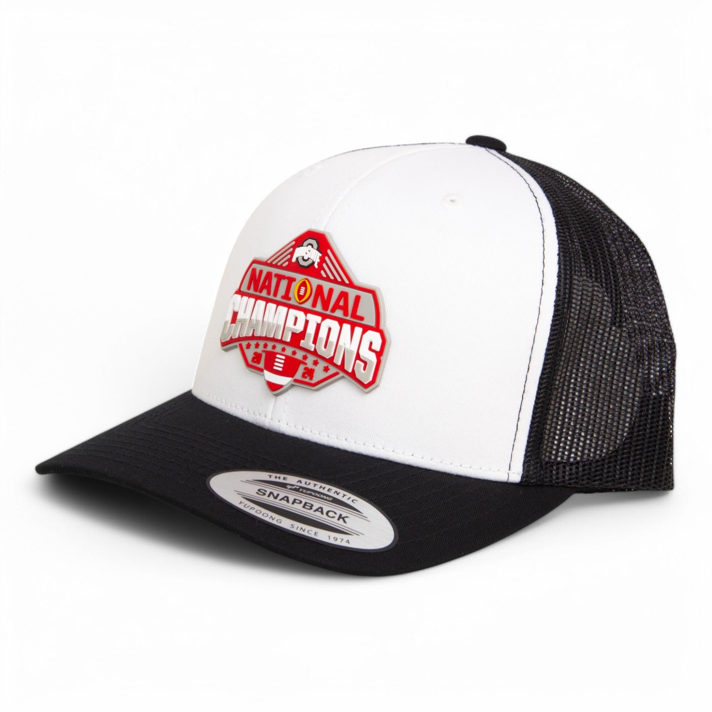 Ohio State Buckeyes 2024 CFP National Champions 3D YP Snapback Trucker Hat- White/ Black