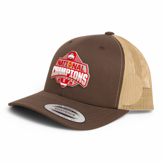 Ohio State Buckeyes 2024 CFP National Champions 3D YP Snapback Trucker Hat- Brown/ Tan