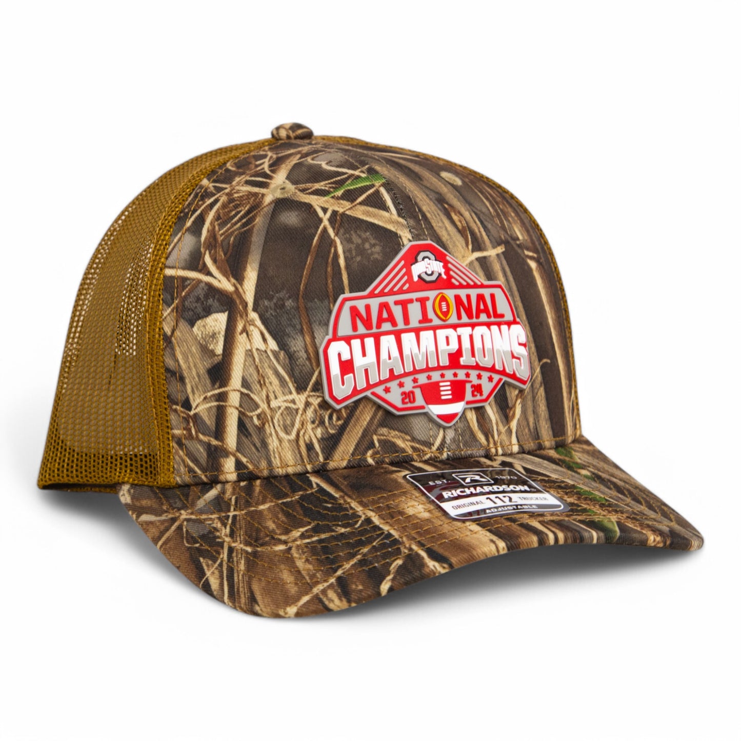 Ohio State Buckeyes 2024 CFP National Champions 3D Snapback Trucker Hat- Realtree Max 7/ Buck