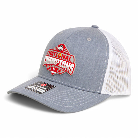 Ohio State Buckeyes 2024 CFP National Champions 3D Snapback Trucker Hat- Heather Grey/ White