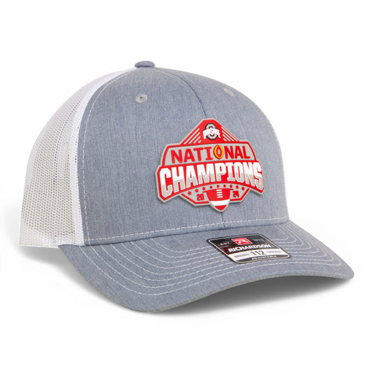 Ohio State Buckeyes 2024 CFP National Champions 3D Snapback Trucker Hat- Heather Grey/ White