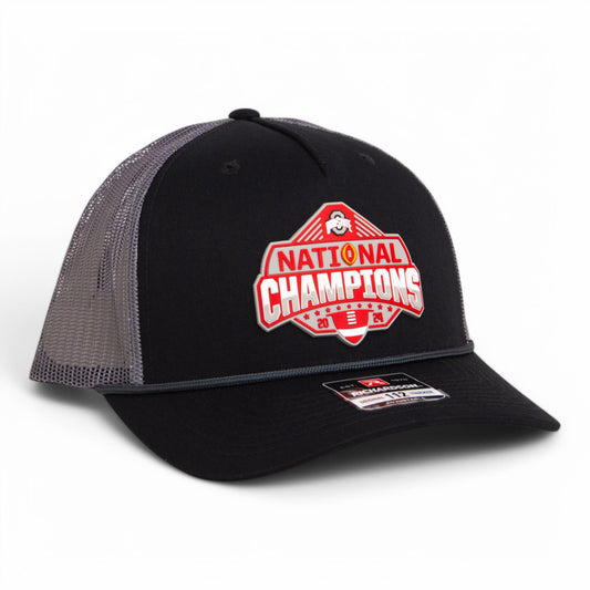 Ohio State Buckeyes 2024 CFP National Champions 3D Snapback Trucker Rope Hat- Black/ Charcoal