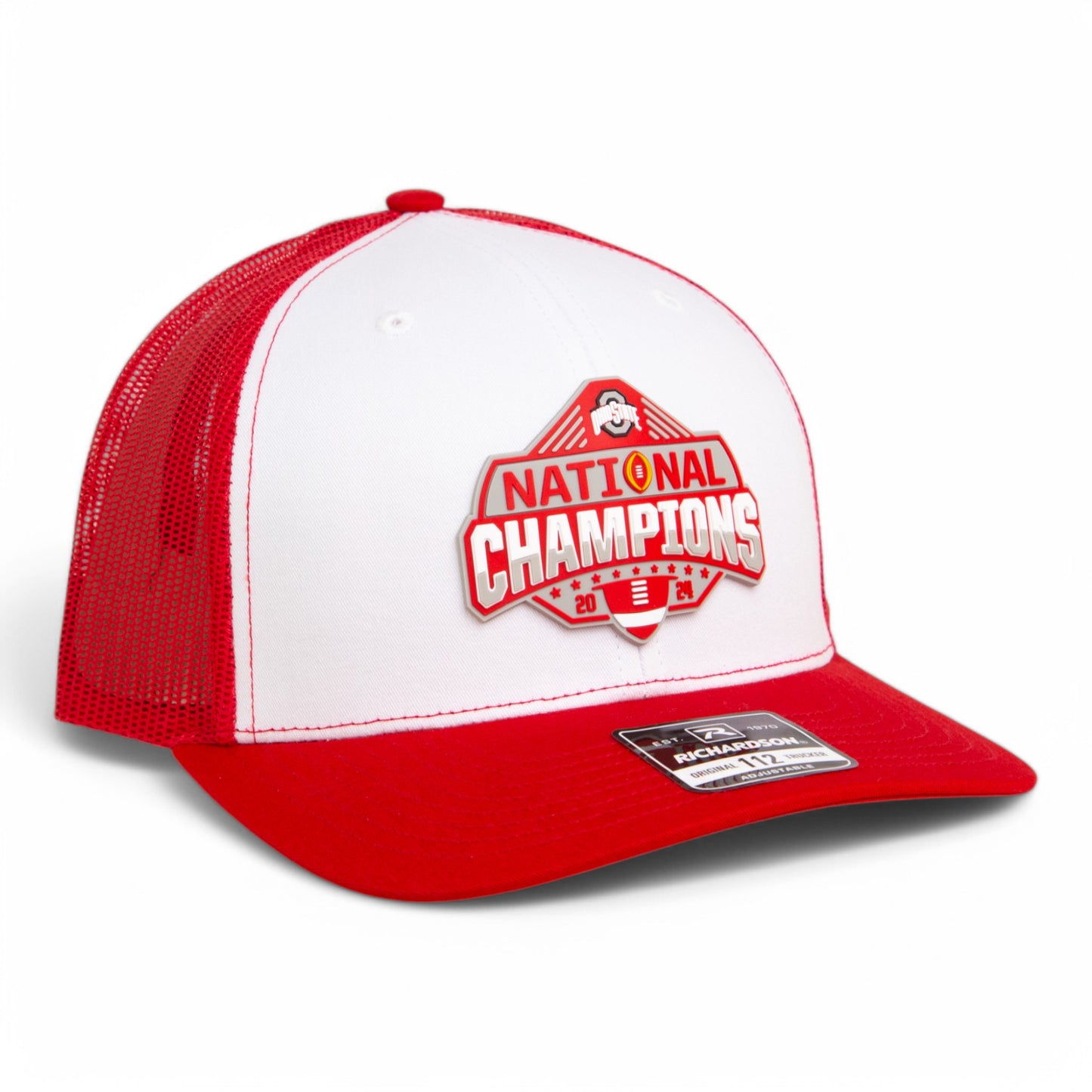 Ohio State Buckeyes 2024 CFP National Champions 3D Snapback Trucker Hat- White/ Red