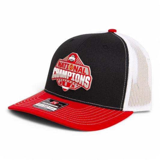 Ohio State Buckeyes 2024 CFP National Champions 3D Snapback Trucker Hat- Black/ White/ Red