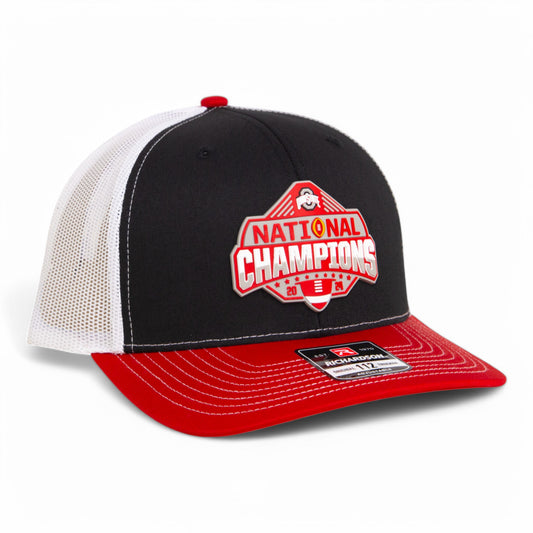 Ohio State Buckeyes 2024 CFP National Champions 3D Snapback Trucker Hat- Black/ White/ Red