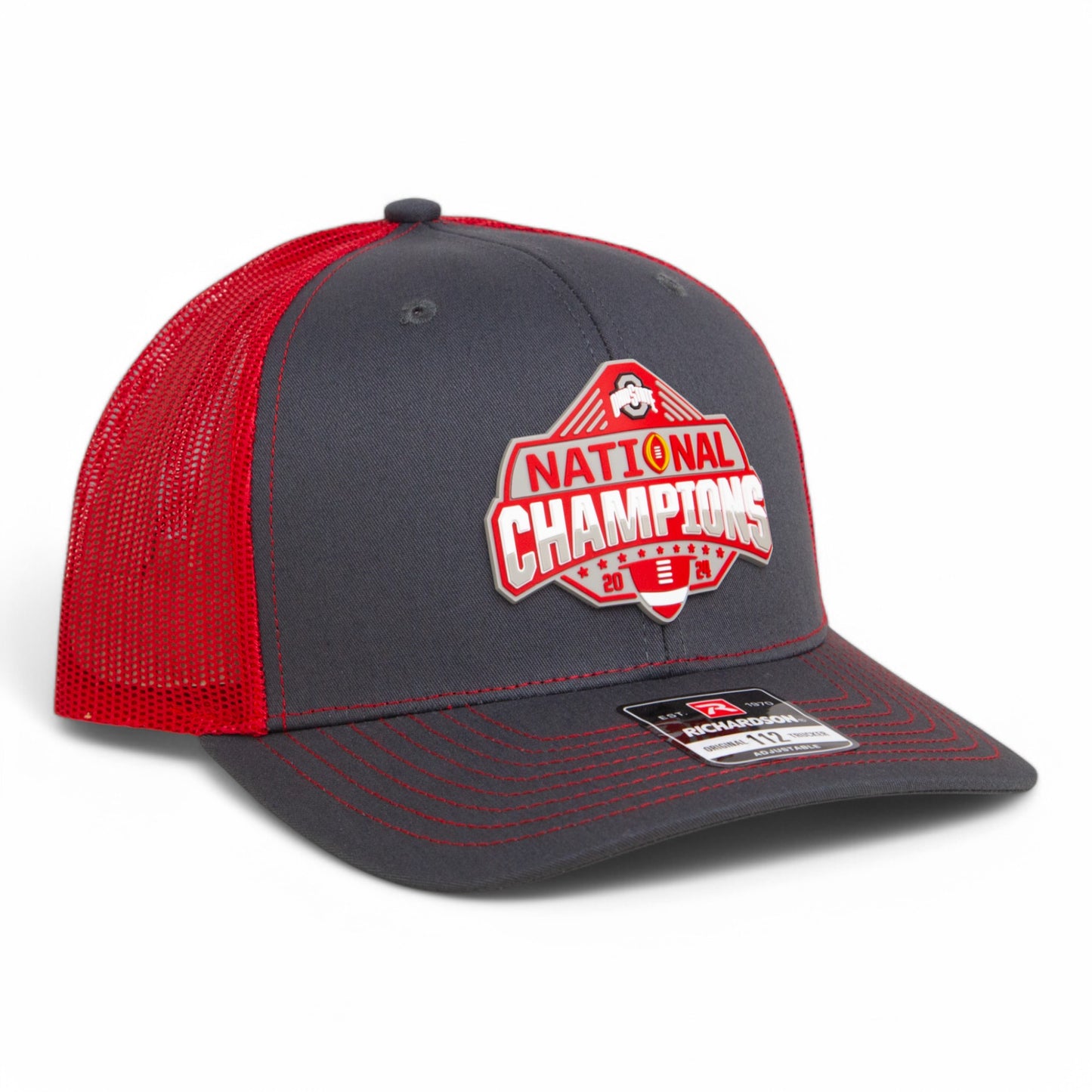 Ohio State Buckeyes 2024 CFP National Champions 3D Snapback Trucker Hat- Charcoal/ Red