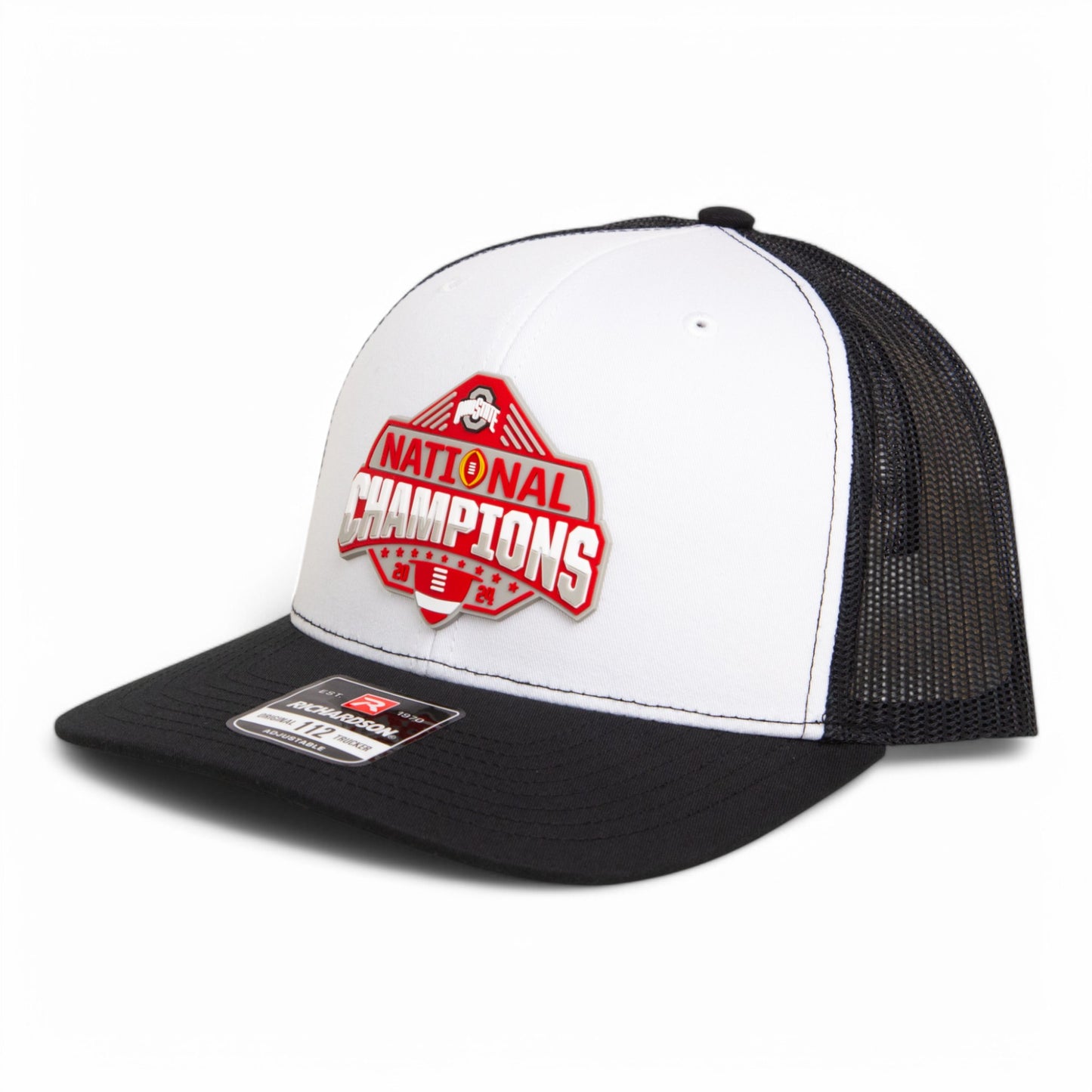 Ohio State Buckeyes 2024 CFP National Champions 3D Snapback Trucker Hat- White/ Black