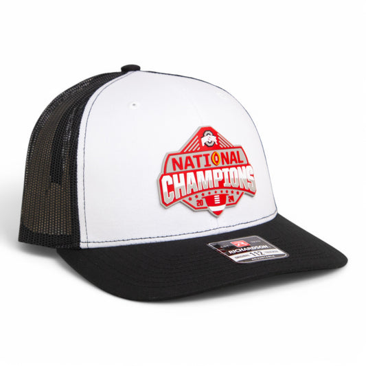 Ohio State Buckeyes 2024 CFP National Champions 3D Snapback Trucker Hat- White/ Black