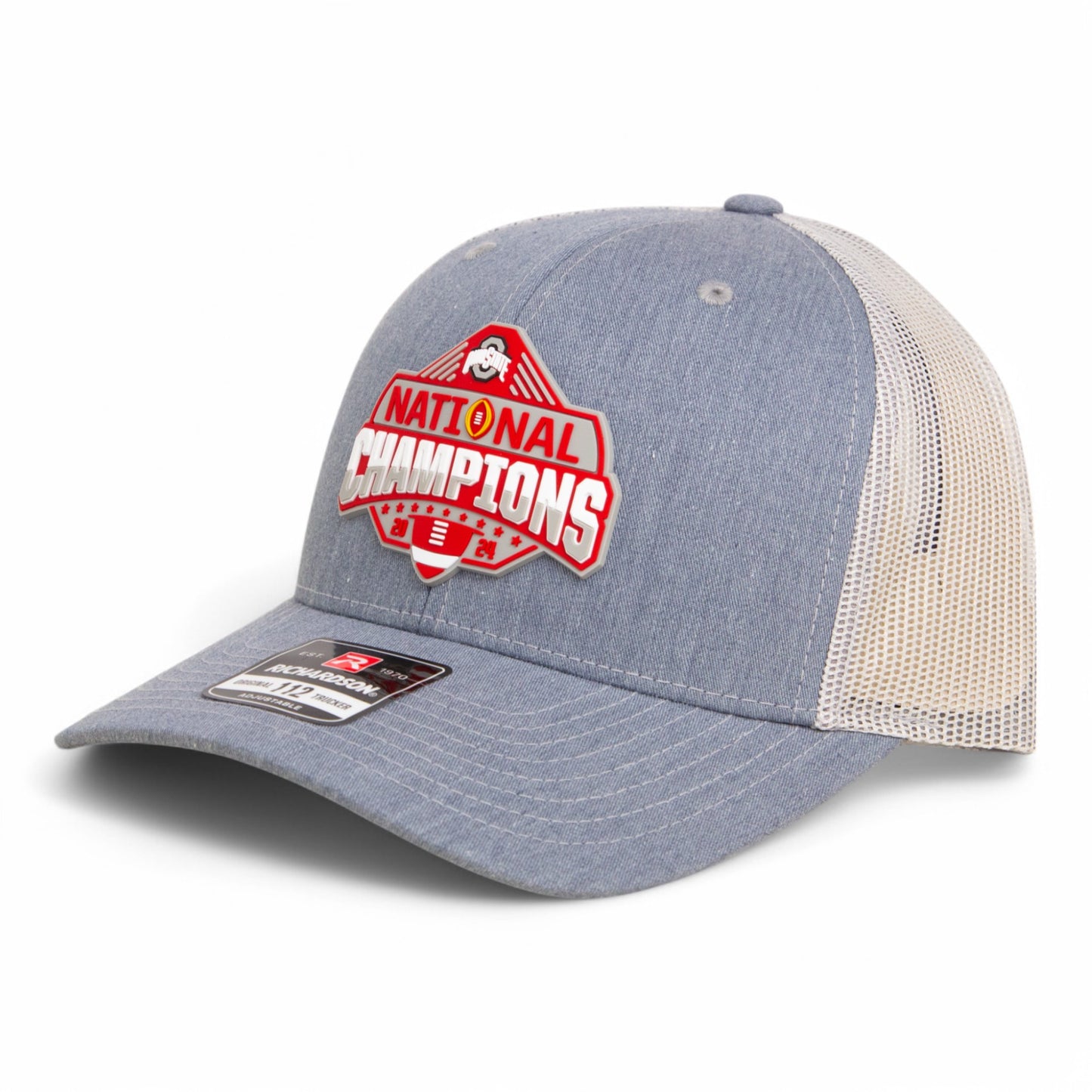 Ohio State Buckeyes 2024 CFP National Champions 3D Snapback Trucker Hat- Heather Grey/ Light Grey