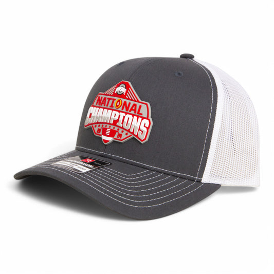 Ohio State Buckeyes 2024 CFP National Champions 3D Snapback Trucker Hat- Charcoal/ White