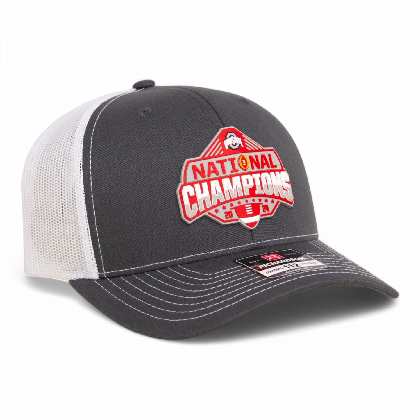 Ohio State Buckeyes 2024 CFP National Champions 3D Snapback Trucker Hat- Charcoal/ White