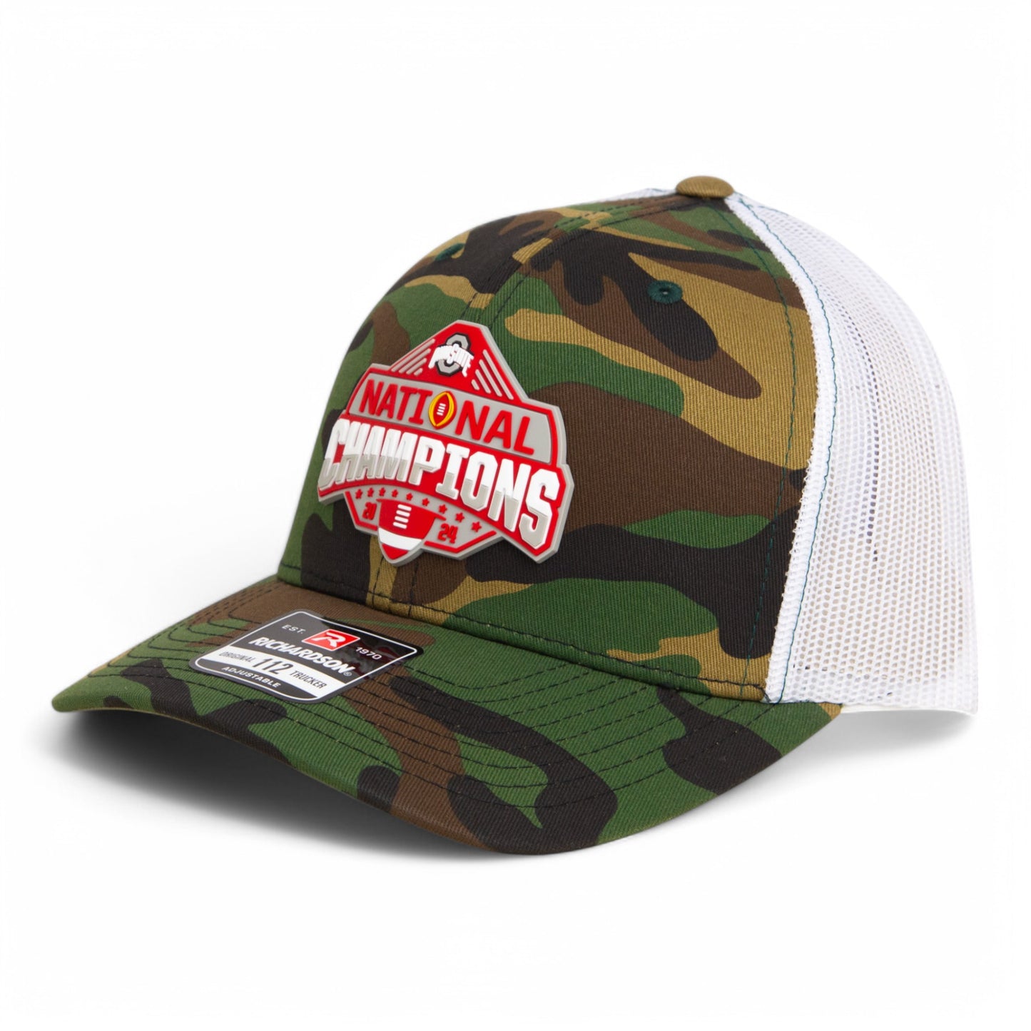 Ohio State Buckeyes 2024 CFP National Champions 3D Snapback Trucker Hat- Army Camo/ White