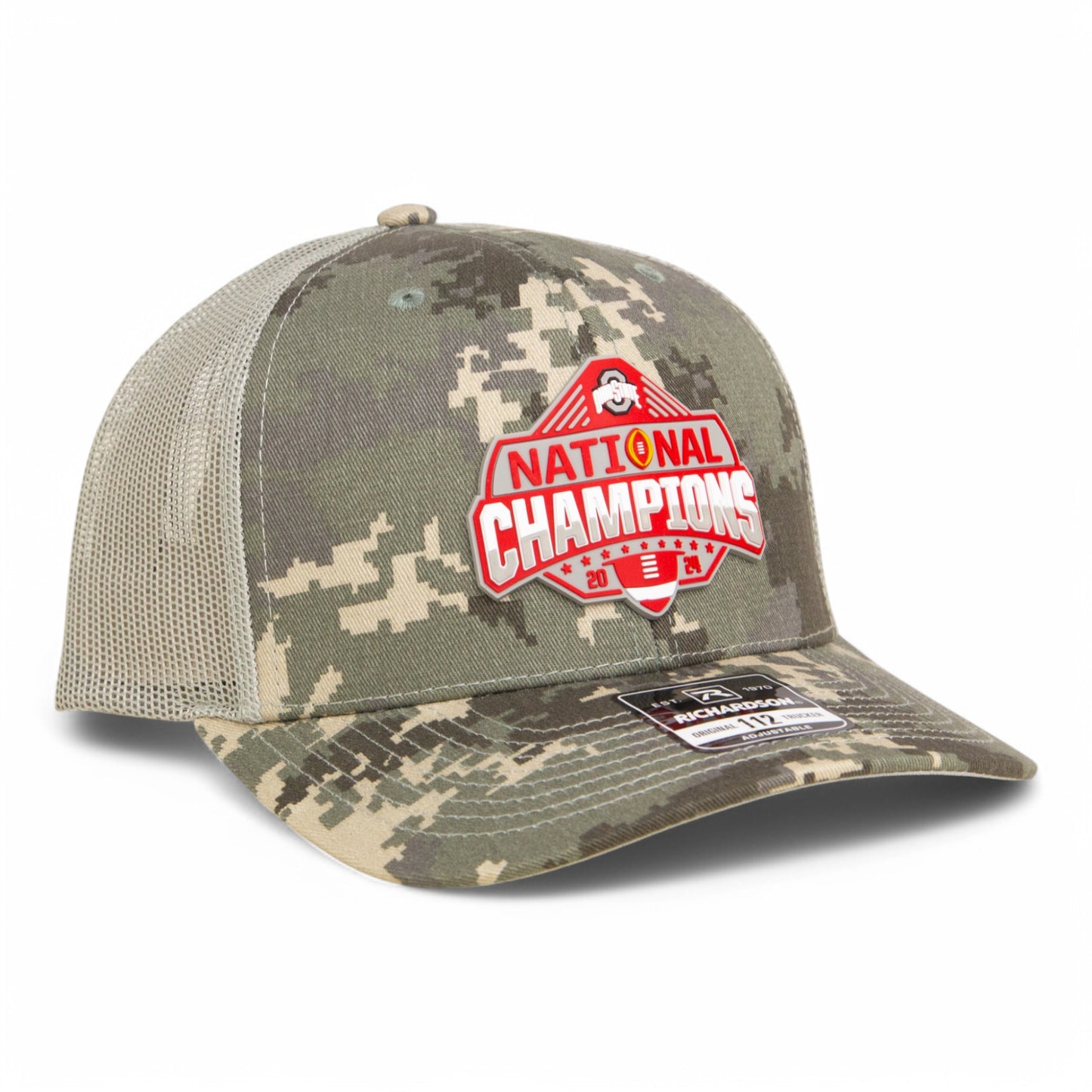 Ohio State Buckeyes 2024 CFP National Champions 3D Snapback Trucker Hat- Military Digital Camo