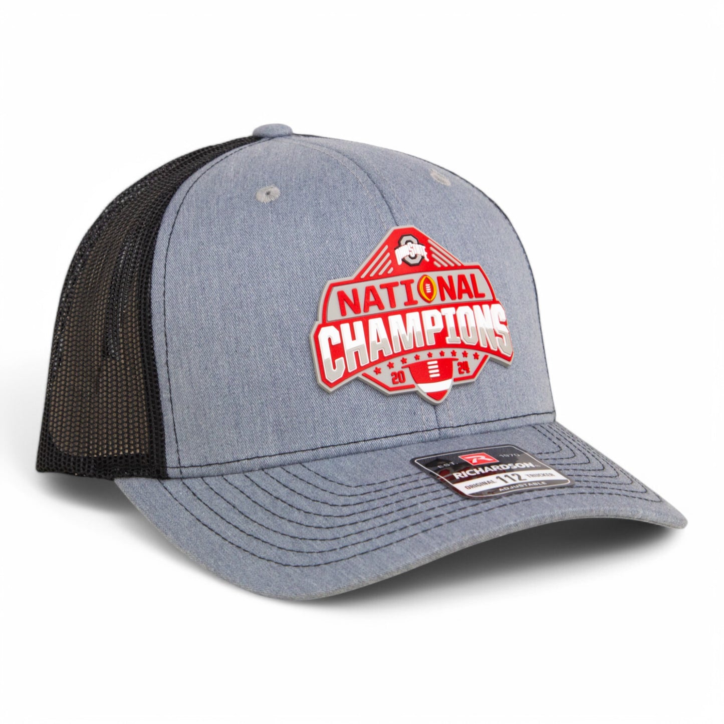 Ohio State Buckeyes 2024 CFP National Champions 3D Snapback Trucker Hat- Heather Grey/ Black