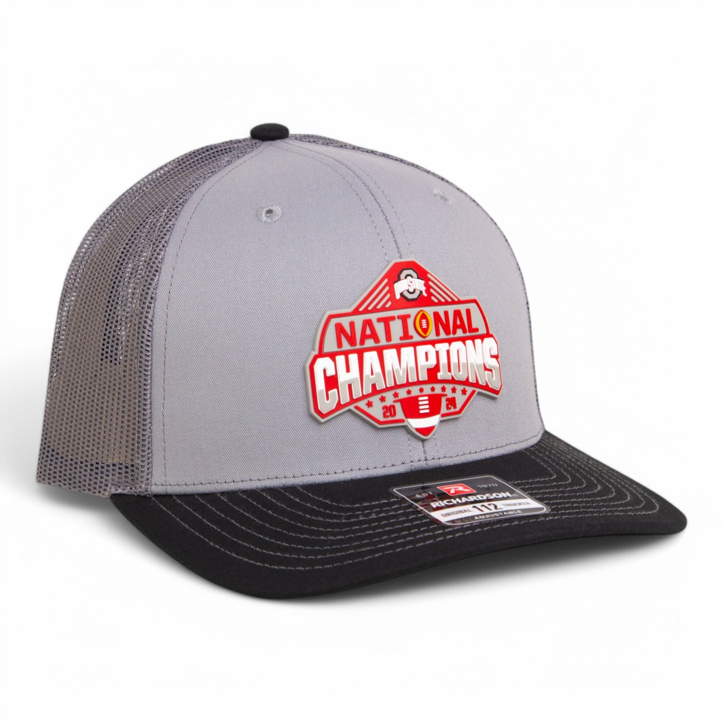 Ohio State Buckeyes 2024 CFP National Champions 3D Snapback Trucker Hat- Grey/ Charcoal/ Black