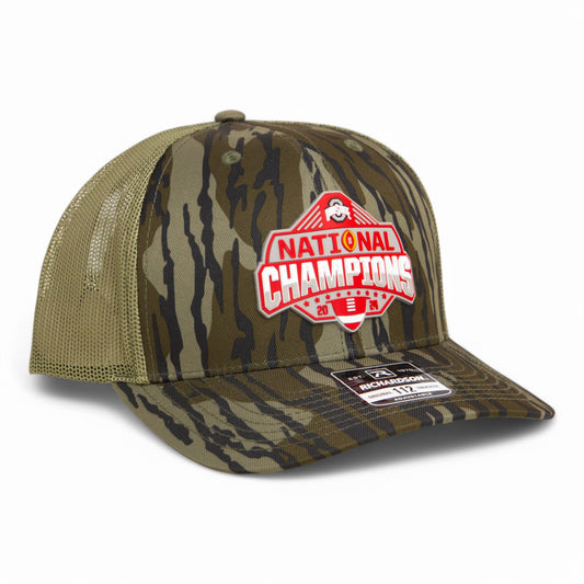 Ohio State Buckeyes 2024 CFP National Champions 3D Snapback Trucker Hat- Mossy Oak Bottomland/ Loden