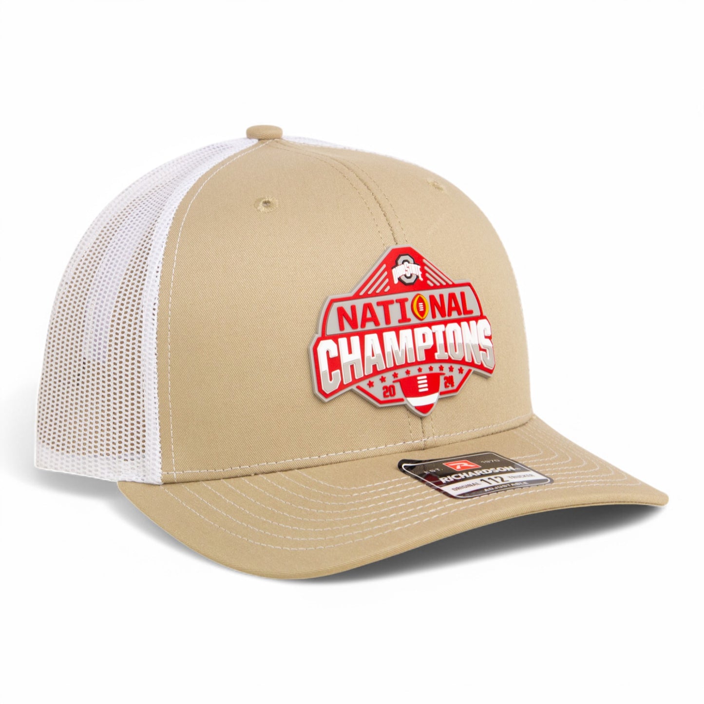 Ohio State Buckeyes 2024 CFP National Champions 3D Snapback Trucker Hat- Tan/ White