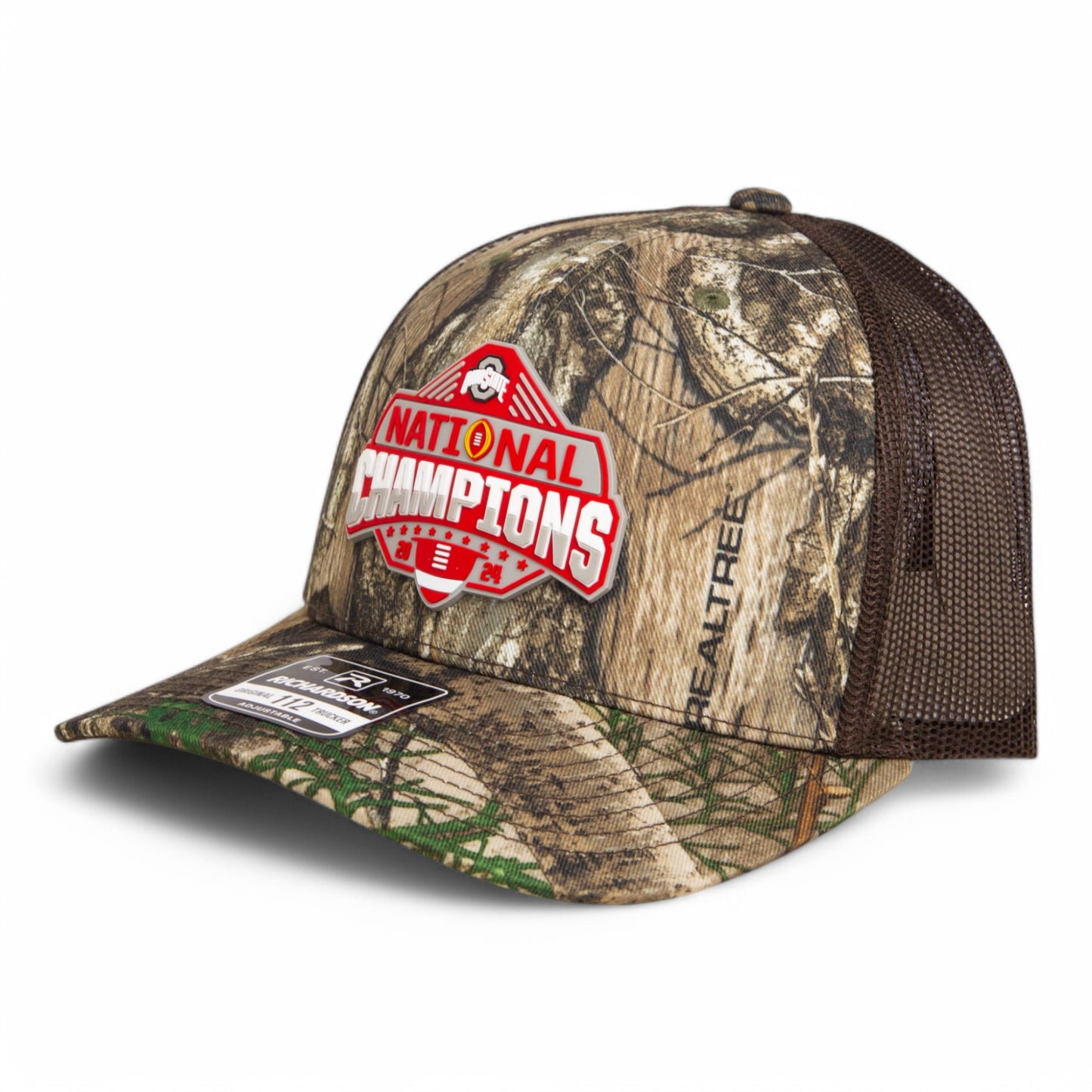 Ohio State Buckeyes 2024 CFP National Champions 3D Snapback Trucker Hat- Realtree Edge/ Brown