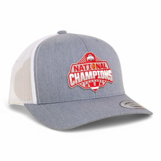 Ohio State Buckeyes 2024 CFP National Champions 3D YP Snapback Trucker Hat- Heather Grey/ White