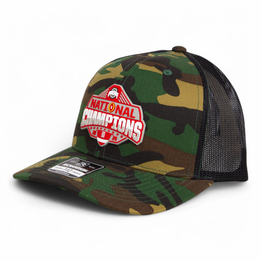 Ohio State Buckeyes 2024 CFP National Champions 3D Snapback Trucker Hat- Army Camo/ Black