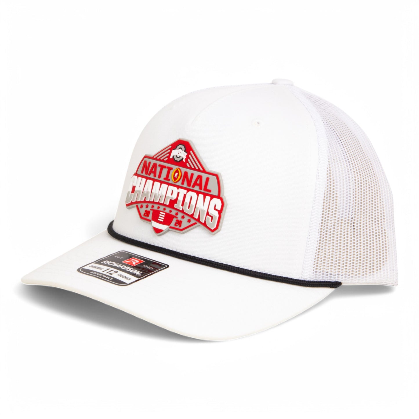 Ohio State Buckeyes 2024 CFP National Champions 3D Snapback Trucker Rope Hat- White/ Black