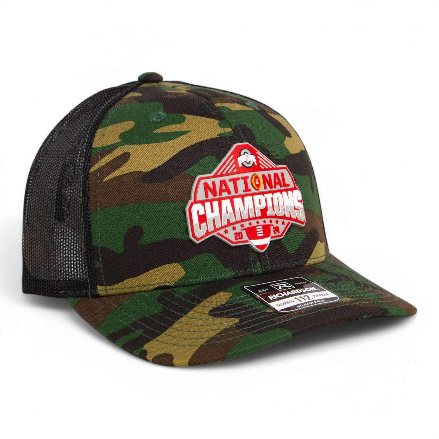 Ohio State Buckeyes 2024 CFP National Champions 3D Snapback Trucker Hat- Army Camo/ Black